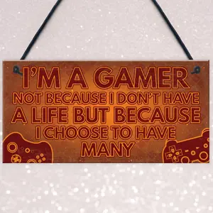 Red Ocean Funny GAMER Bedroom Sign Hanging Plaque Gamer Novelty Gifts For Son Brother Birthday Xmas Gift