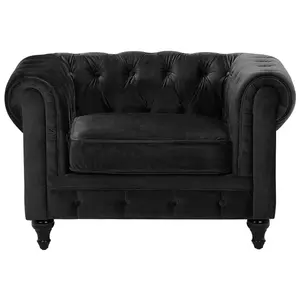 Velvet Living Room Set Black CHESTERFIELD