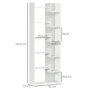 HOMCOM 6-Tier Bookshelf Freestanding Decorative Storage Shelves for Home White