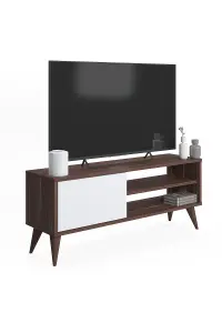 Vere TV Stand with 2 Shelves and 1 Cabinet, 110 x 30 x 45 cm Small TV Unit Table for TVs up to 42 inch, Walnut