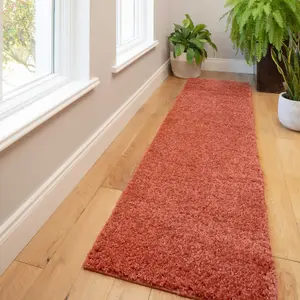 Soft Value Orange Terracotta Shaggy Runner Rug 60x230cm