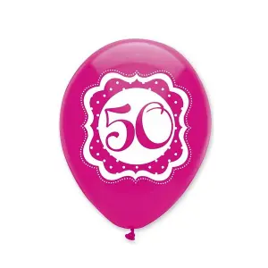 Creative Party Latex 50th Birthday Balloons (Pack of 6) Pink/White (One Size)