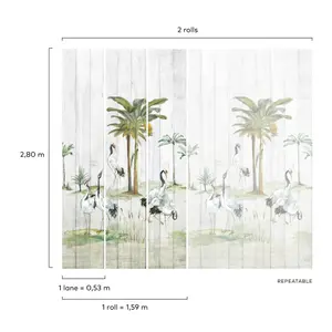 Grandeco Tropical Crane Wood 3 lane repeatable Textured Mural, 2.8 x 1.59m