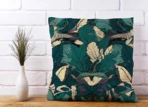 Green Beige Tropical Leaves Cushions 45cm x 45cm