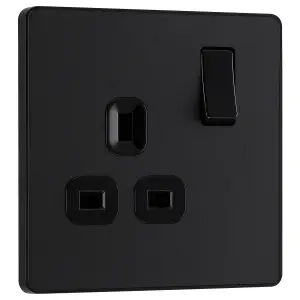 British General Single 13A Matt Black Switched socket & Black inserts