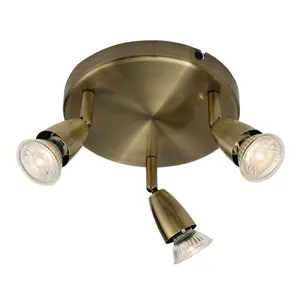 Luminosa Amalfi Adjustable 3 Light Spotlight Antique Brass, GU10