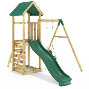 Rebo Adventure Wooden Climbing Frame, Swing Set and Slide - Rosa Green