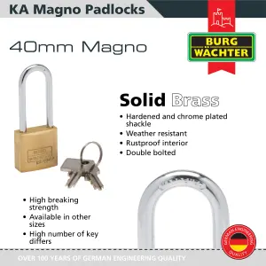 Solid Brass Body 40mm Long Shackle Keyed alike Padlock Long Shackle (5 in a box)