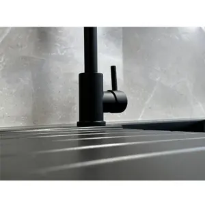 Liquida W06BL Swan Neck Swivel Spout Single Lever Monobloc Black Kitchen Tap