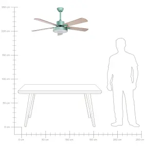 Ceiling Fan with Light Green and Light Wood HOBBLE