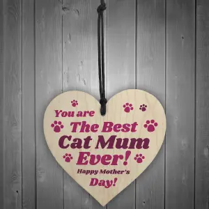 Funny Mothers Day Gift For Best Cat Mum Wood Heart Gift From Cat Pet Gift Keepsake