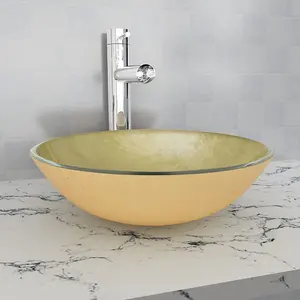 Berkfield Basin Tempered Glass 42 cm Gold