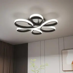 Black 58cm Circular Curved Shape Acrylic Semi Flush LED Cool White Ceiling Light Fixture