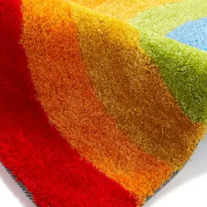 Kids Rainbow Multicoloured Geometric Striped Modern Shaggy Handmade Rug for Living Room and Bedroom-70 X 140cm (Halfmoon)