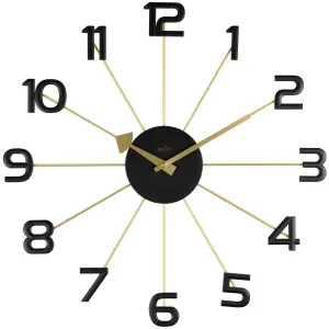 Acctim Astraea Large Wall Clock Quartz Brass Effect Metal Spokes Large Numbers Gold/Black 50cm