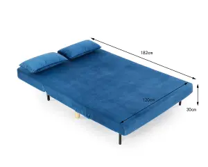 Keller Blue Velvet double Futon Sofa Bed