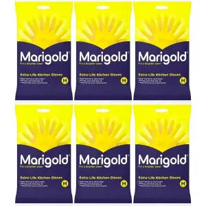 Marigold Kitchen Gloves Extra Life For A Brighter Clean Medium Size Pack of 6