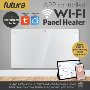 Futura Electric 1500W WIFI Glass Radiator Panel Heater White Wall Mounted or Floor Standing Bathroom Safe Timer and Thermostat