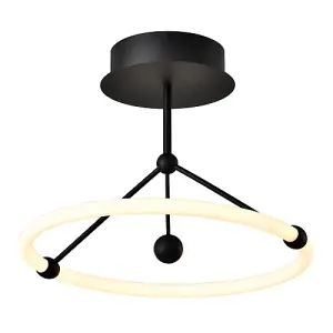 Sleek Contemporary Matt Black Sand Ceiling Light with Opal LED Circular Ring