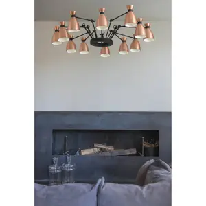 Luminosa Retro 12 Light Multi Arm Ceiling Pendant White, Copper, E14