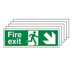 FIRE EXIT Safety Sign - Arrow Down Right - 1mm Rigid Plastic - 450 X 150mm - 5 Pack