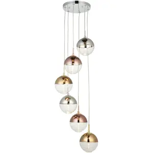 Hanging Ceiling Pendant Light - Chrome Plate With Chrome Copper Gold & Clear Glass - 6 X 3W LED G9