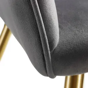 Chair Marilyn - with armrests, padded, velvet look, golden steel legs - dark gray/gold