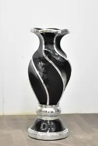 Floor Vase Large 40X60Cm Crushed Diamond Crystal Sparkly Mirrored Black V049