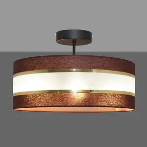 Luminosa Helen Cylindrical Ceiling Light Brown, Gold, Black 40cm