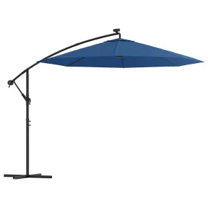 Berkfield Cantilever Umbrella with LED Lights and Steel Pole 300 cm Azure