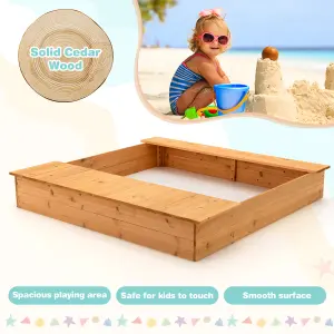 Costway Outdoor Wooden Kids Sandpit  Children Sandbox Play Station w/ Storage Boxes