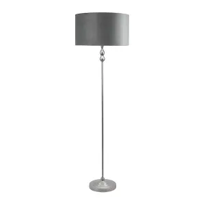 ValueLights Maggie Chrome Candlestick Floor Lamp with Grey Velvet & Chrome Inner Lamp Shade and LED Bulb