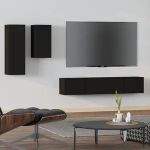 Berkfield 4 Piece TV Cabinet Set Black Engineered Wood