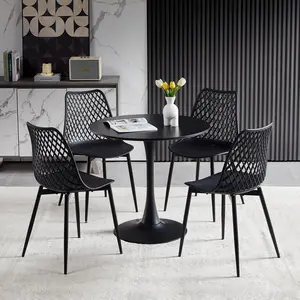 Kingsley Round Metal Base Dining Table Black / 73cm H x 70cm W x 70cm D