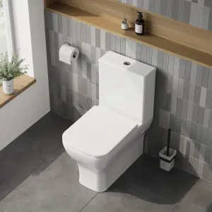 Rimless Flush to Wall Toilet Pan, Cistern & Soft Close Seat - 795 x 385 x 613mm