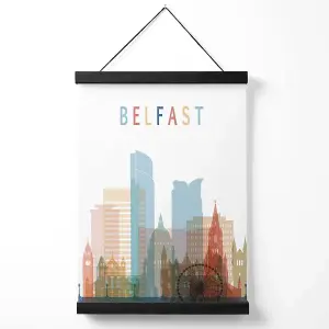 Belfast Colourful City Skyline Medium Poster with Black Hanger