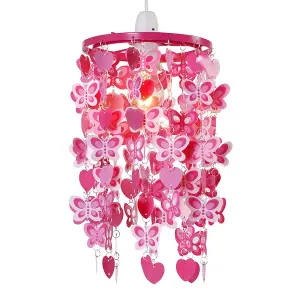 ValueLights Pink Children's Bedroom Nursery Hearts And Butterflies Ceiling Pendant Light Shade