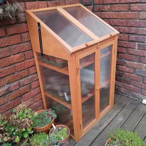 Wooden 3 Tier Mini Greenhouse with Doors