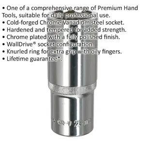 24mm Deep Drive Socket - Chrome Vanadium Forged Steel with 1/2 Inch Square Drive