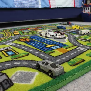 KAV Children's Play Road Mat for kids - 80 x 110 cm Rug Nursery Playroom Carpet with Fun Map Design