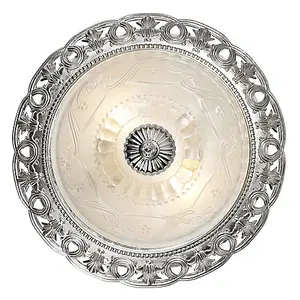 Traditional Satin Nickel and Floral Glass Flush Ceiling Light