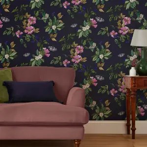 Joules Blue Woodland floral Smooth Wallpaper