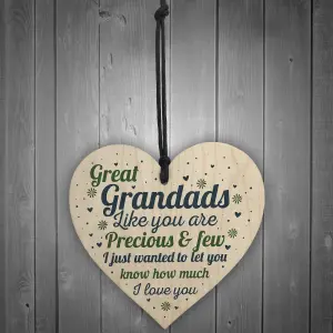 Red Ocean Great Grandad Card Birthday Christmas Gifts Wooden Heart Grandad Ornament Grandparent Gifts