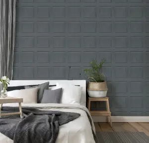 Arthouse Washed Panel Charcoal Wallpaper