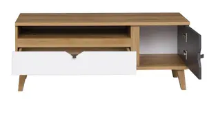 Memone Elegant TV Cabinet - Golden Oak with Graphite & White Matt - W1200mm x H480mm x D400mm