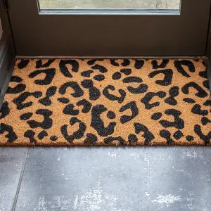 Printed Natural Coir Door Mat Novelty Leopard Print Decorative Heavy Duty Entrance Mat 45cm x 75cm Indoor / Sheltered Outdoor Use