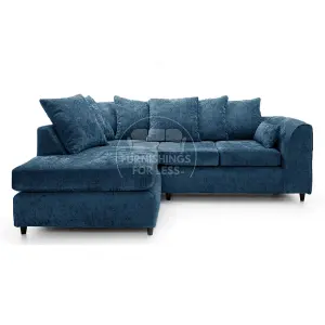 Monaco Chenille Fabric 3 to 4 Seater L Shaped Corner Sofa  Blue Left Hand Facing