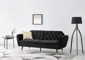 Whitby Velvet Fabric Sofa Bed 3 Seater Padded Suite Clic Clac Luxury Recliner Sofabed, Black