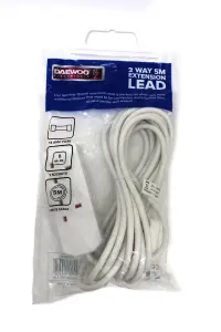 Daewoo 2 socket 13A White Extension lead 5m 5 Metre