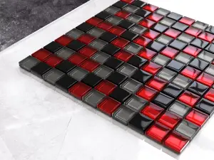 Glass mosaic on mesh for bathroom or kitchen 300mm x 300mm - Crimson Grey